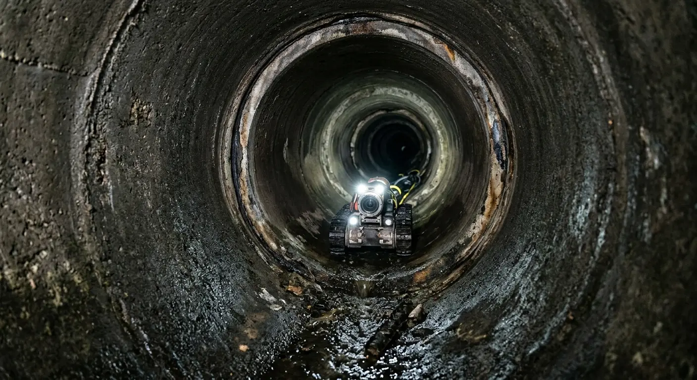Robotic sewer camera inspecting pipe interior for Drain Snake Service in St. Johnsbury